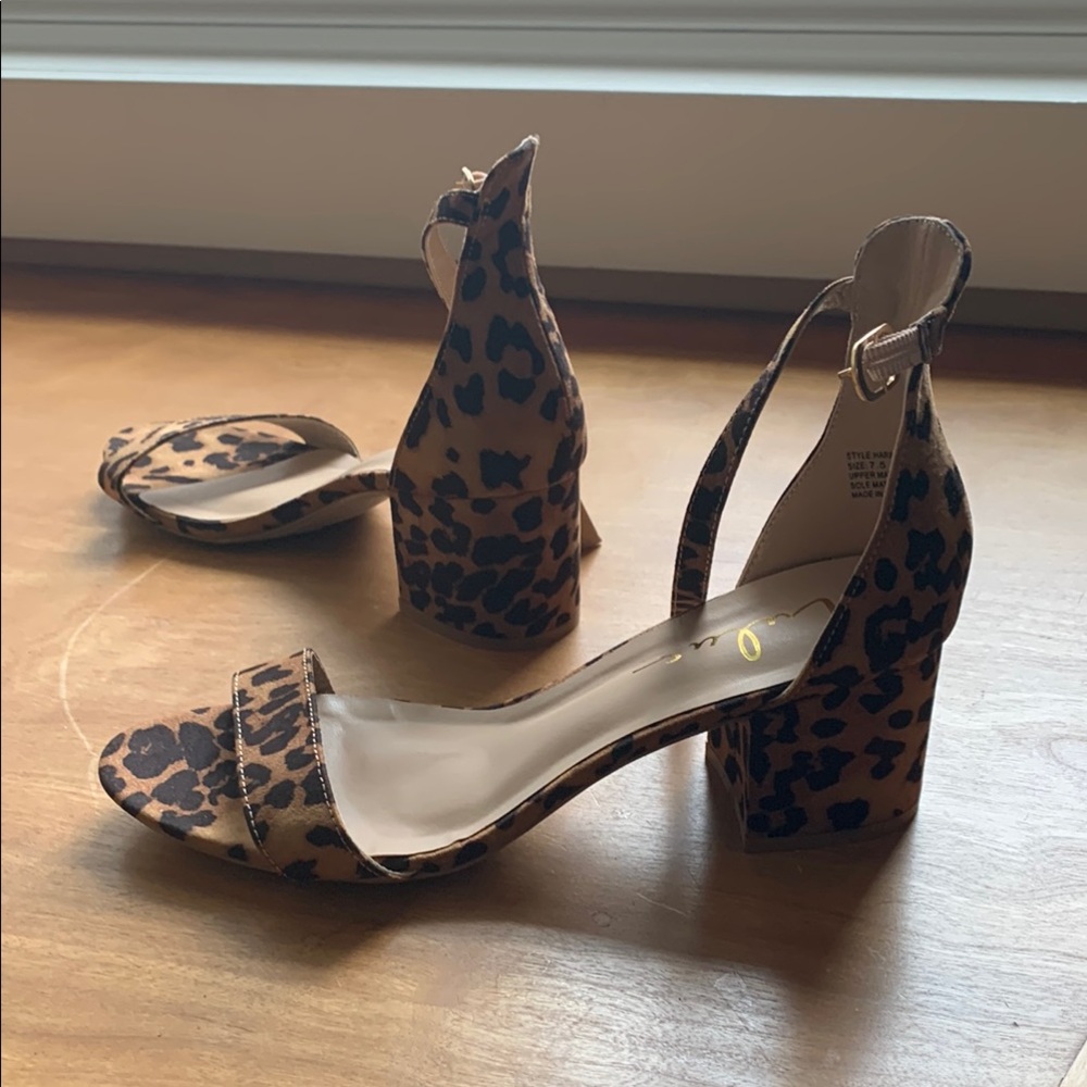 Leopard Print Suede Ankle Strap Block Heels